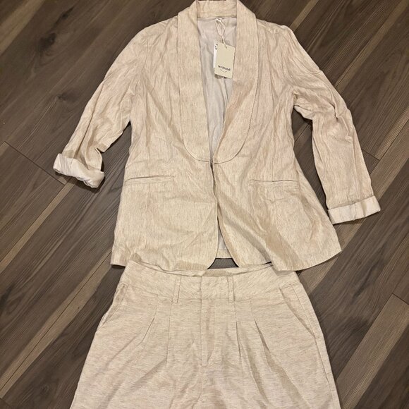 Weekend Los Angeles Women's Linen Blend Oatmeal Blazer Shorts Set ~ Medium ~ NWT - Picture 1 of 5